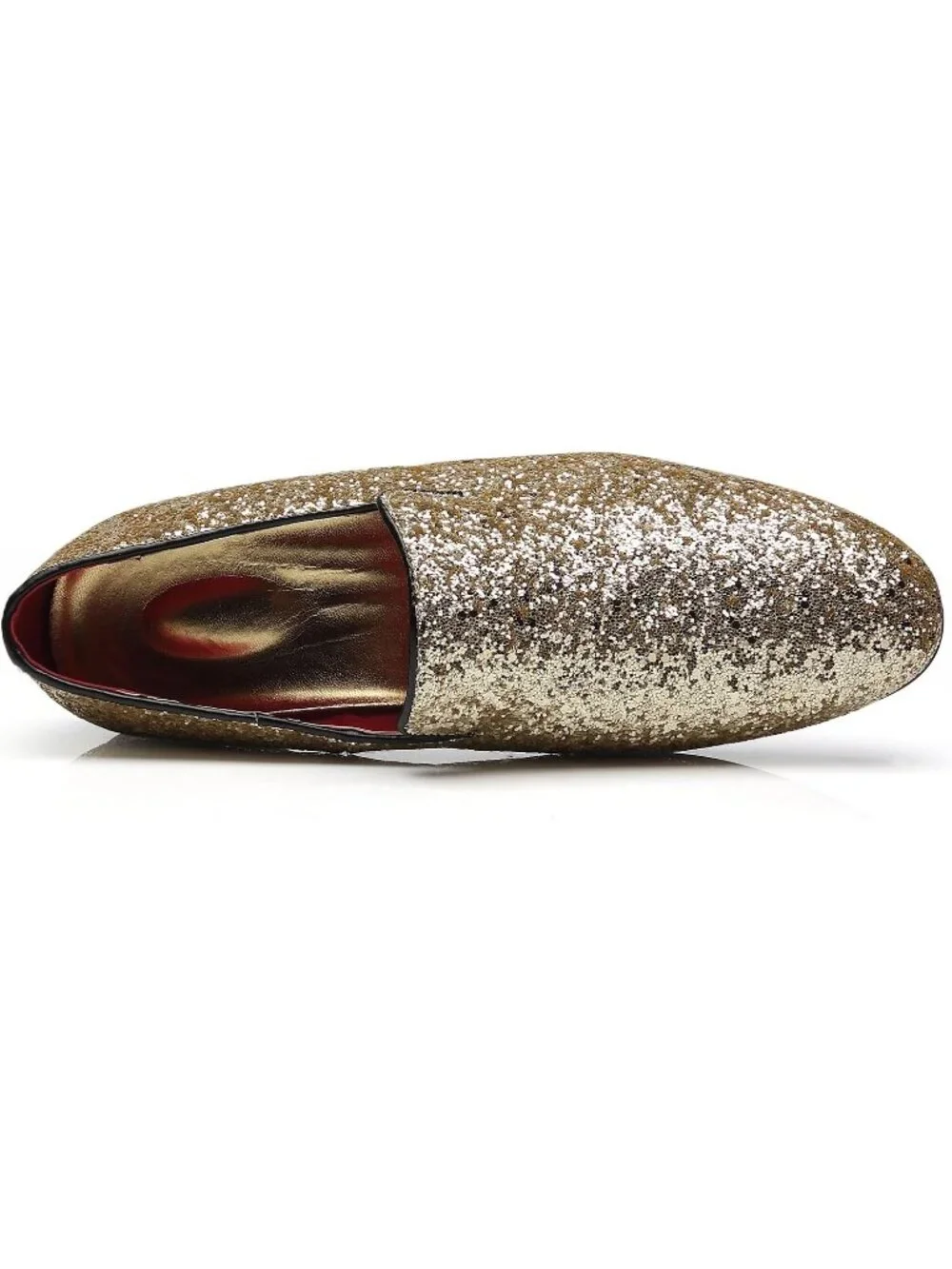 Men's Gold Leather Glitter Sparkly Loafers Slip On Tuxedo Formal Events Shoes